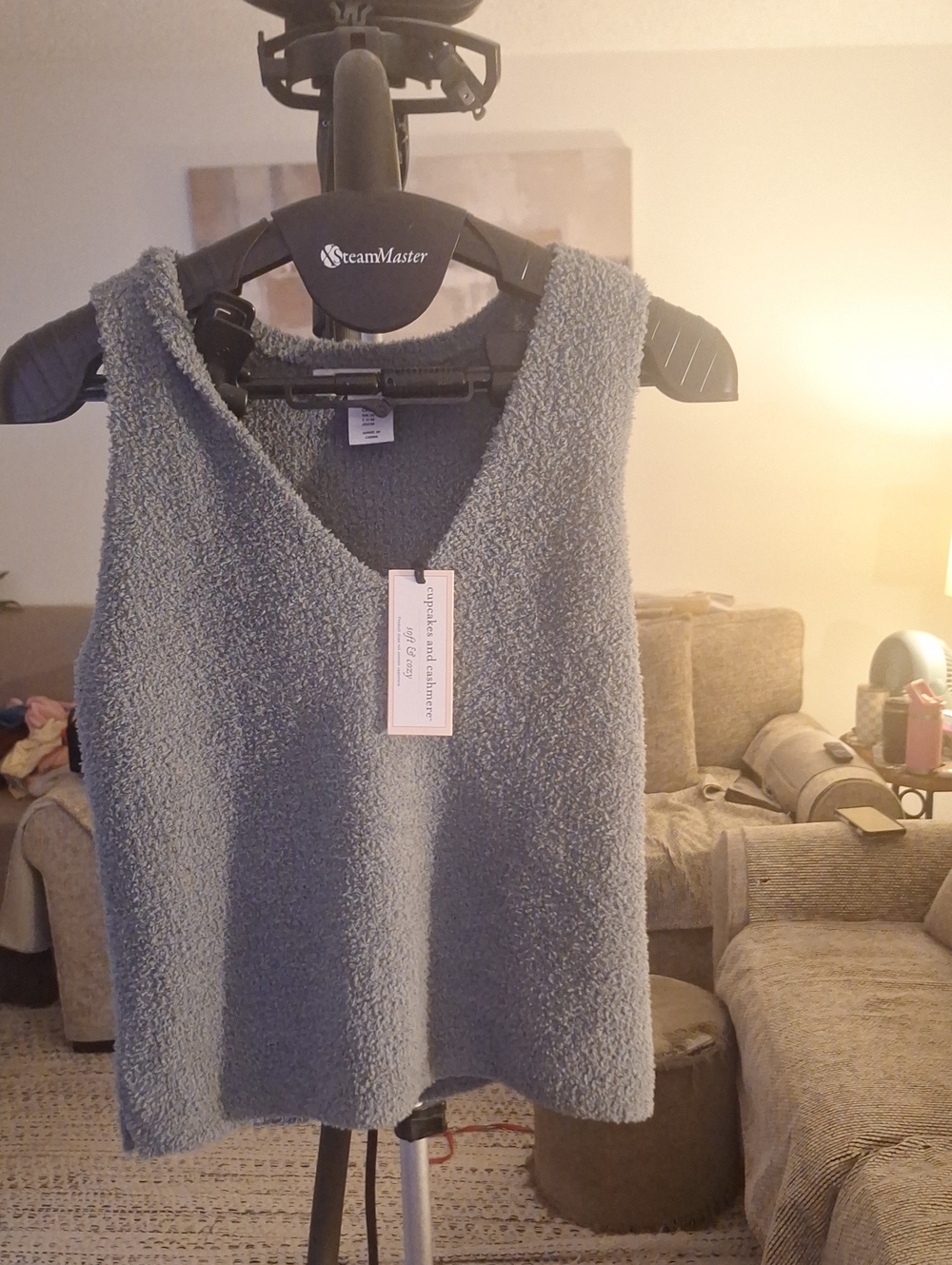 cupcakes & cashmere Gray Sleeveless V-Neck Fuzzy Tank
